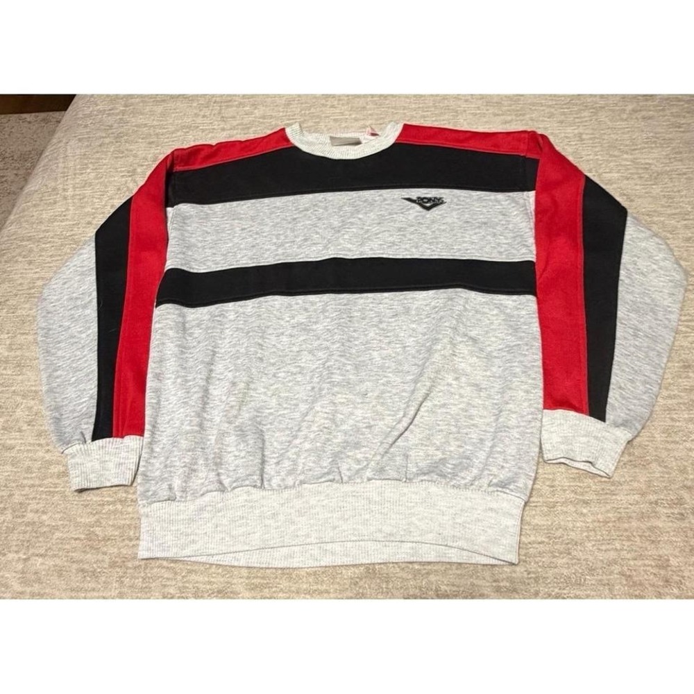 Vintage PONY Colorblock Sweatshirt Gray Red‎ Black Adult M Made in Philippines